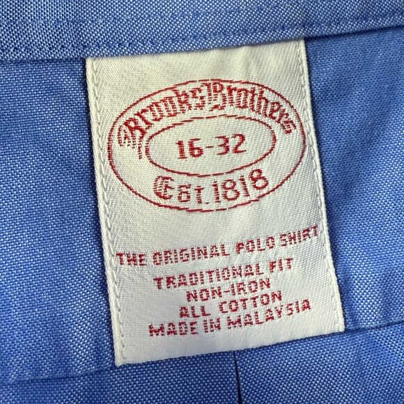 Brooks Brothers Button-Down Traditional 16 32 Cotton Blue Non-Iron Shirt Mens - Picture 7 of 13